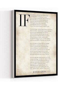 Rudyard Kiplings "If" Poem Wall Art Framed Canvas Print Black Frame 20” x 30”